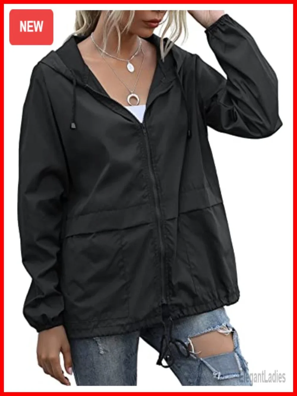 Women's Waterproof Rain Jacket Lightweight Packable Windbreaker Hooded with